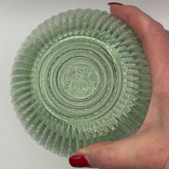 ASP Vintage Green Glass Flashing Pressed Glass Bowl with Dome Wire Frog MCM - Picture 4 of 8